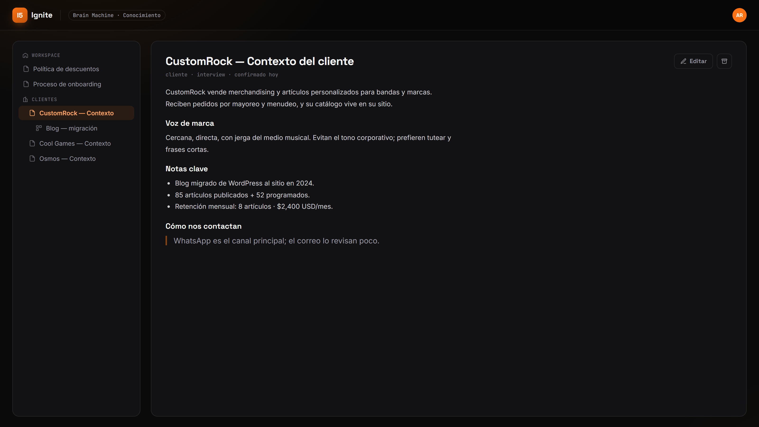El editor de conocimiento