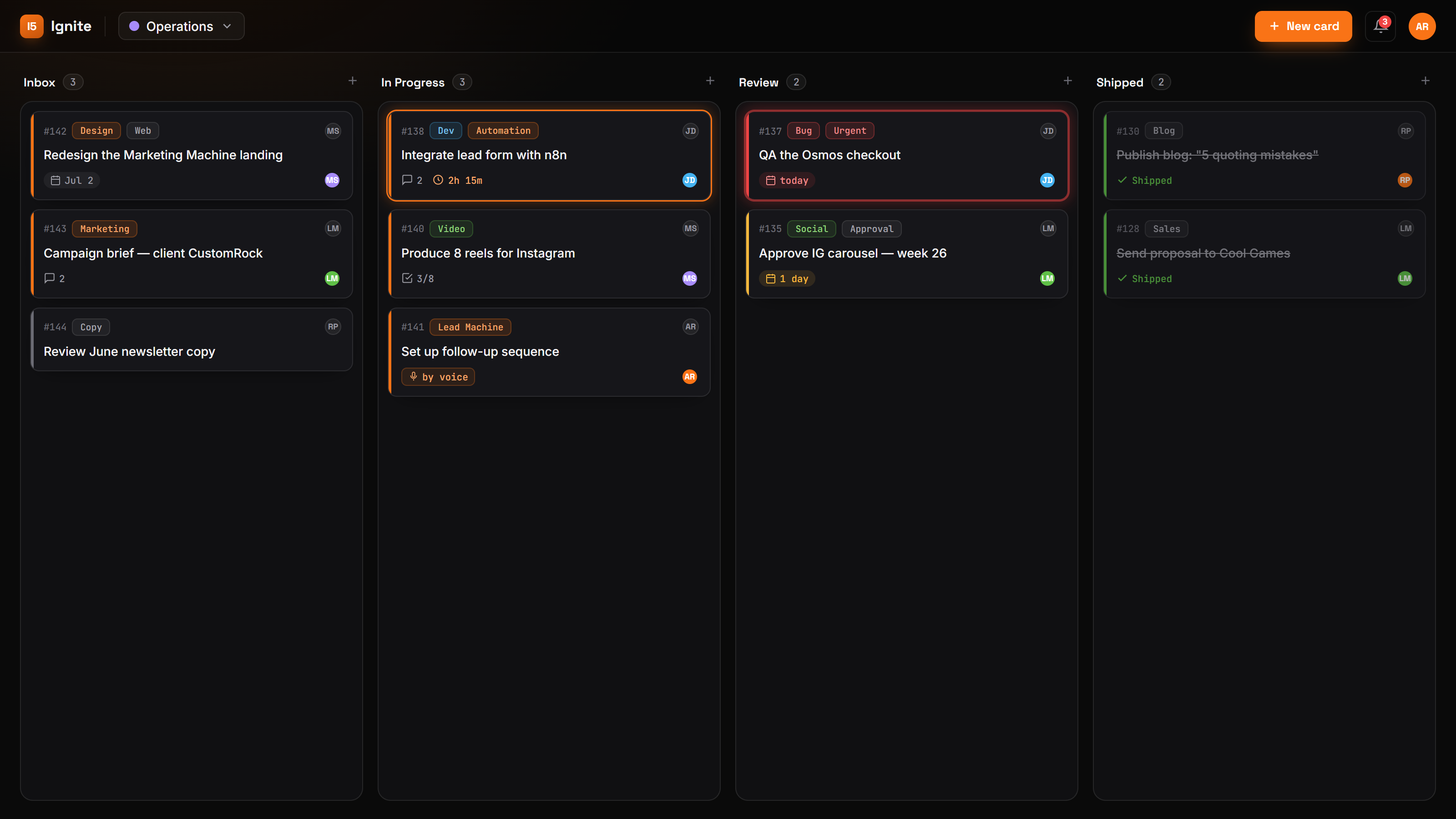 Project board in Project Machine